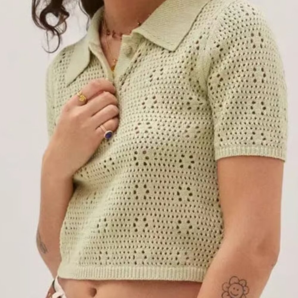 Tahari- Crochet Polo Sweater Top